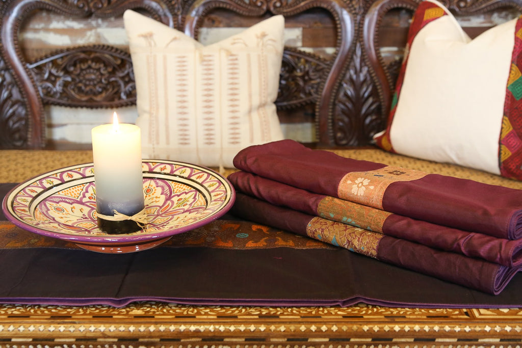 Peach Border Plum Beaded Heritage Silk Runner