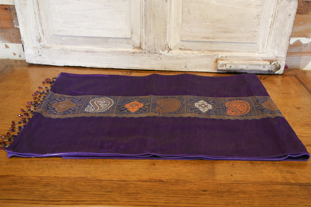 Lovely Striped Purple Beaded Heritage Silk Runner