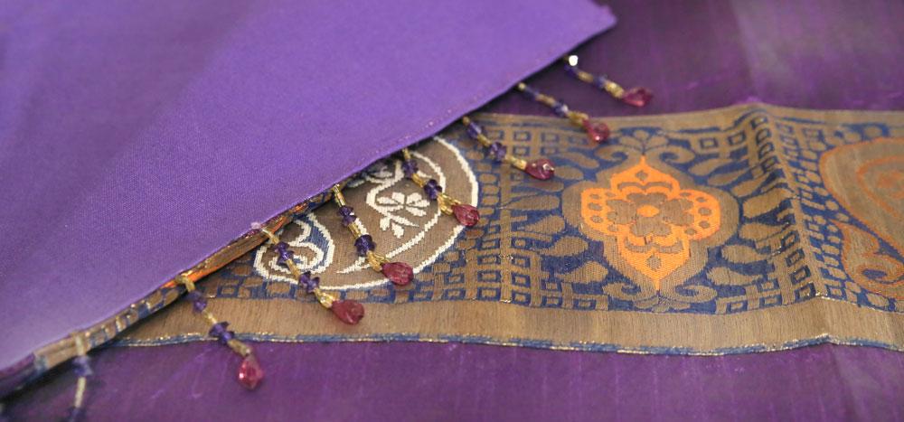 Lovely Striped Purple Beaded Heritage Silk Runner