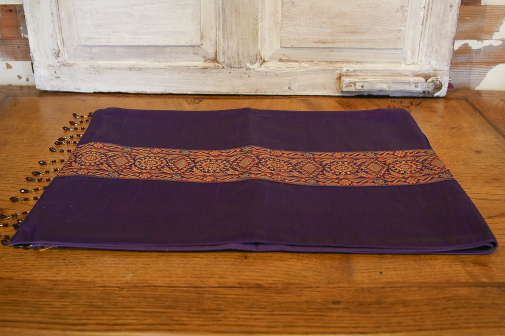 Mandala Striped Purple Beaded Heritage Silk Runner