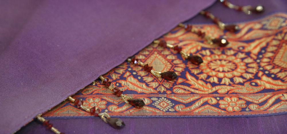 Mandala Striped Purple Beaded Heritage Silk Runner