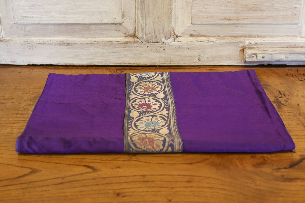 Stunning Floral Striped Purple Beaded Heritage Silk Runner