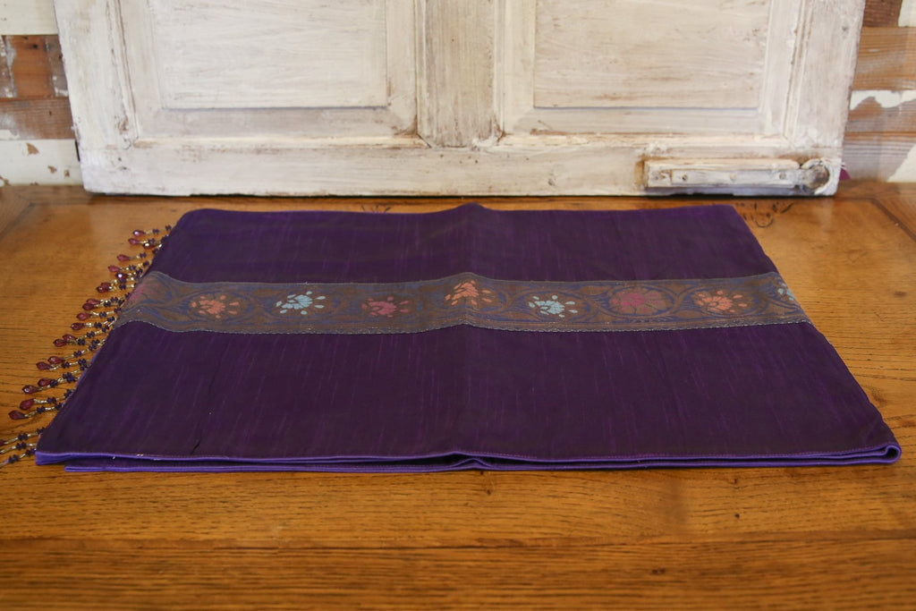 Stunning Floral Striped Purple Beaded Heritage Silk Runner