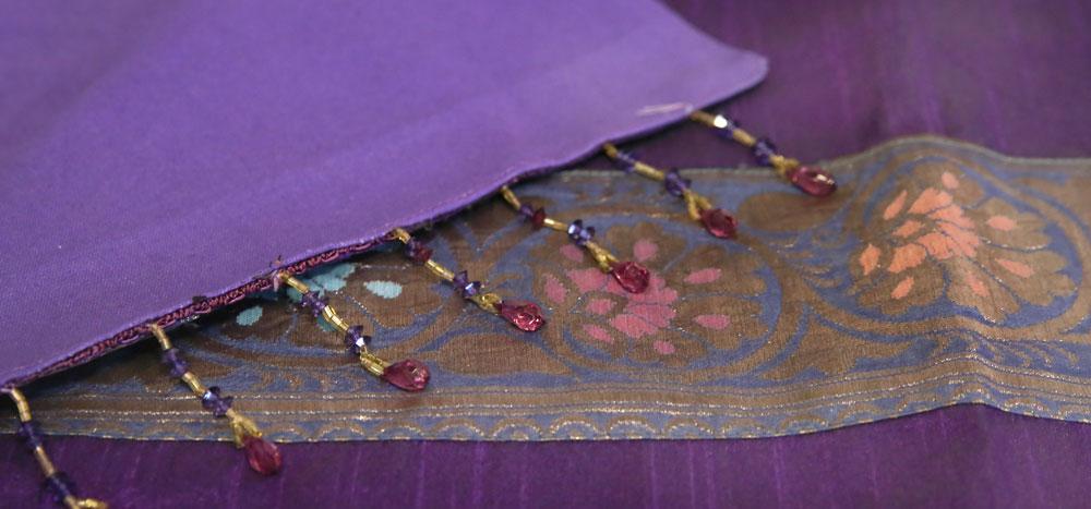 Stunning Floral Striped Purple Beaded Heritage Silk Runner