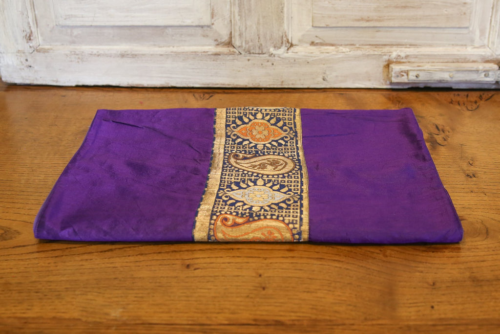 Golden Paisley Striped Purple Beaded Heritage Silk Runner