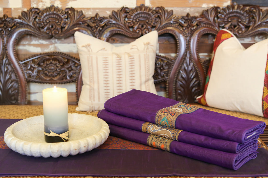 Mandala Striped Purple Beaded Heritage Silk Runner