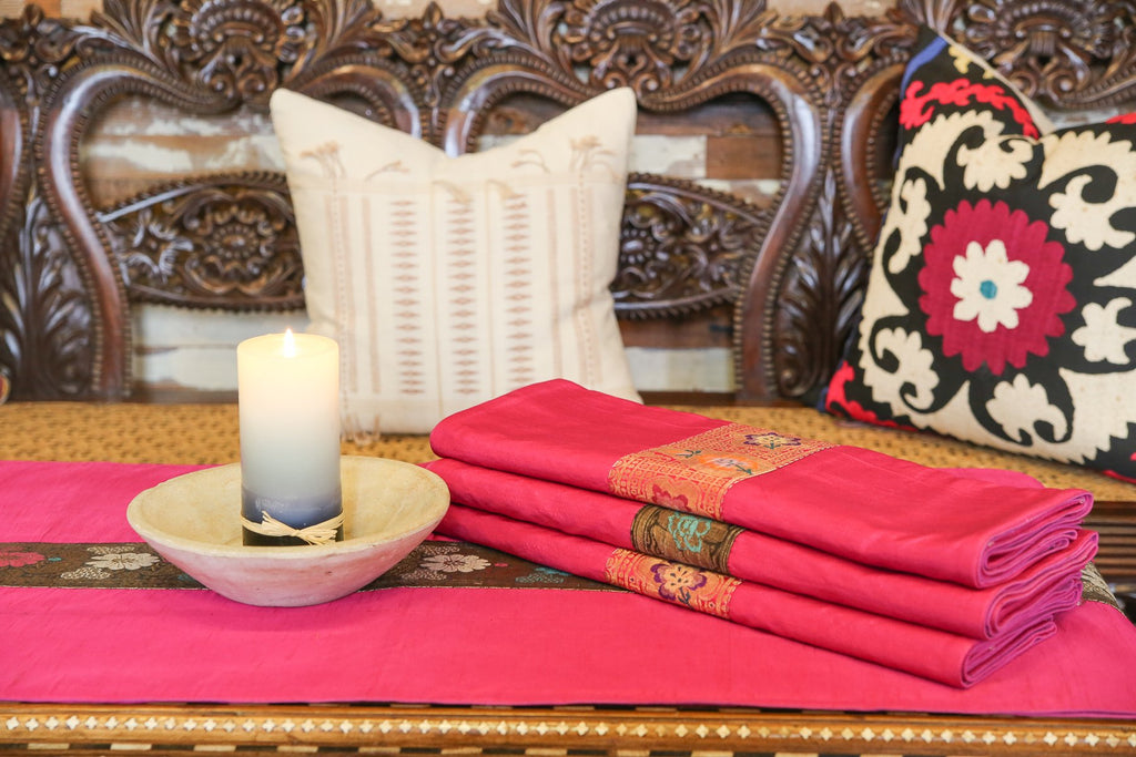 Beautiful Floral Pink Beaded Heritage Silk Runner