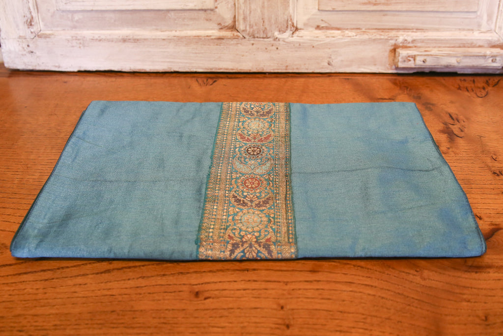 Beautiful Striped Teal Beaded Heritage Silk Runner