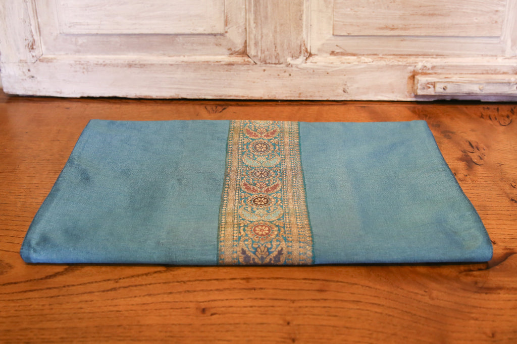 Lovely Striped Teal Beaded Heritage Silk Runner
