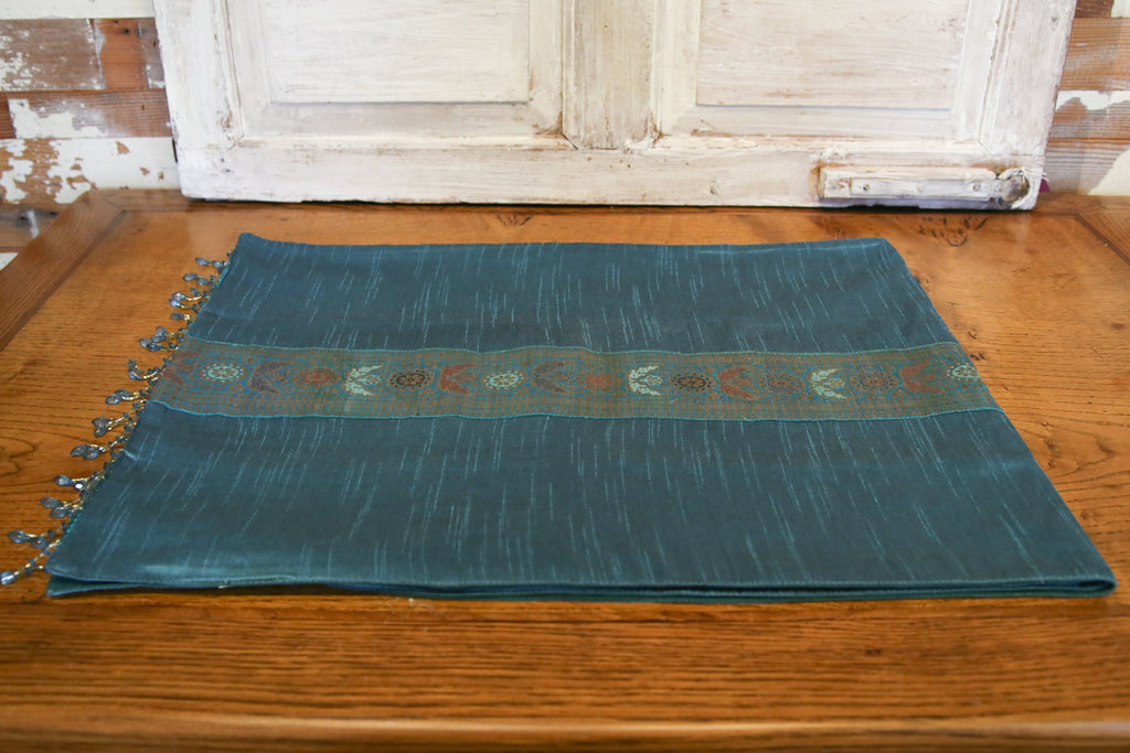 Lovely Striped Teal Beaded Heritage Silk Runner
