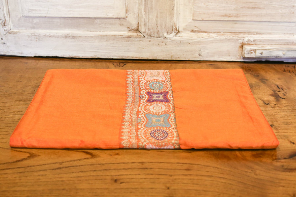 Floral Striped Dark Orange Beaded Heritage Silk Runner