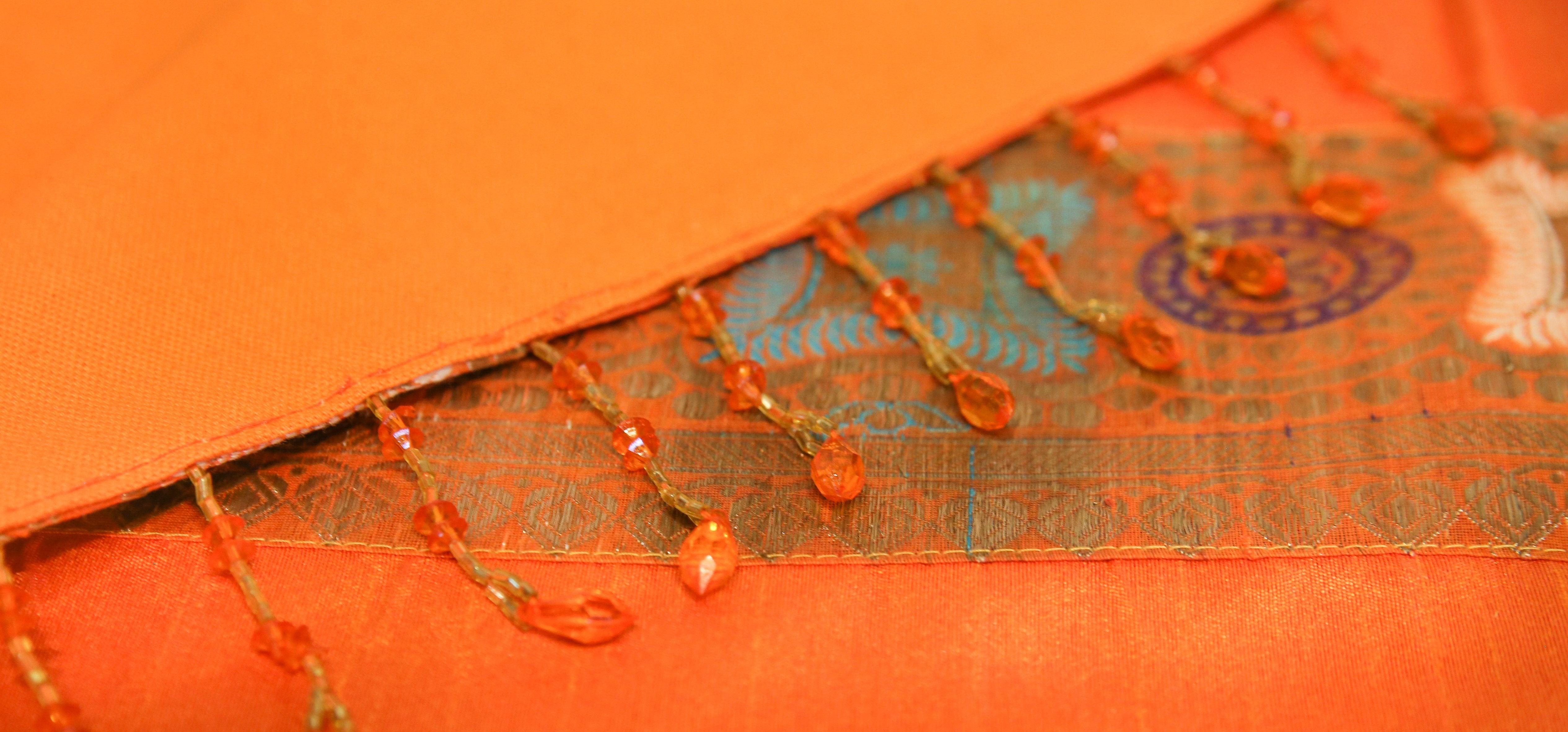 Floral Striped Dark Orange Beaded Heritage Silk Runner