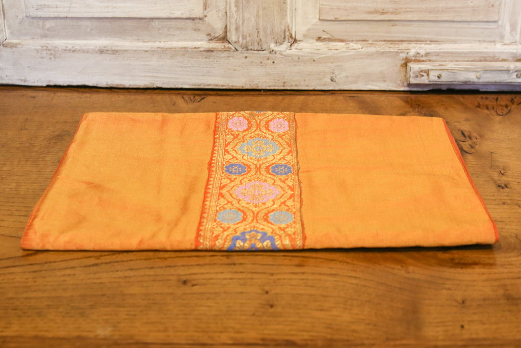 Dark Orange Striped  Beaded Heritage Silk Runner