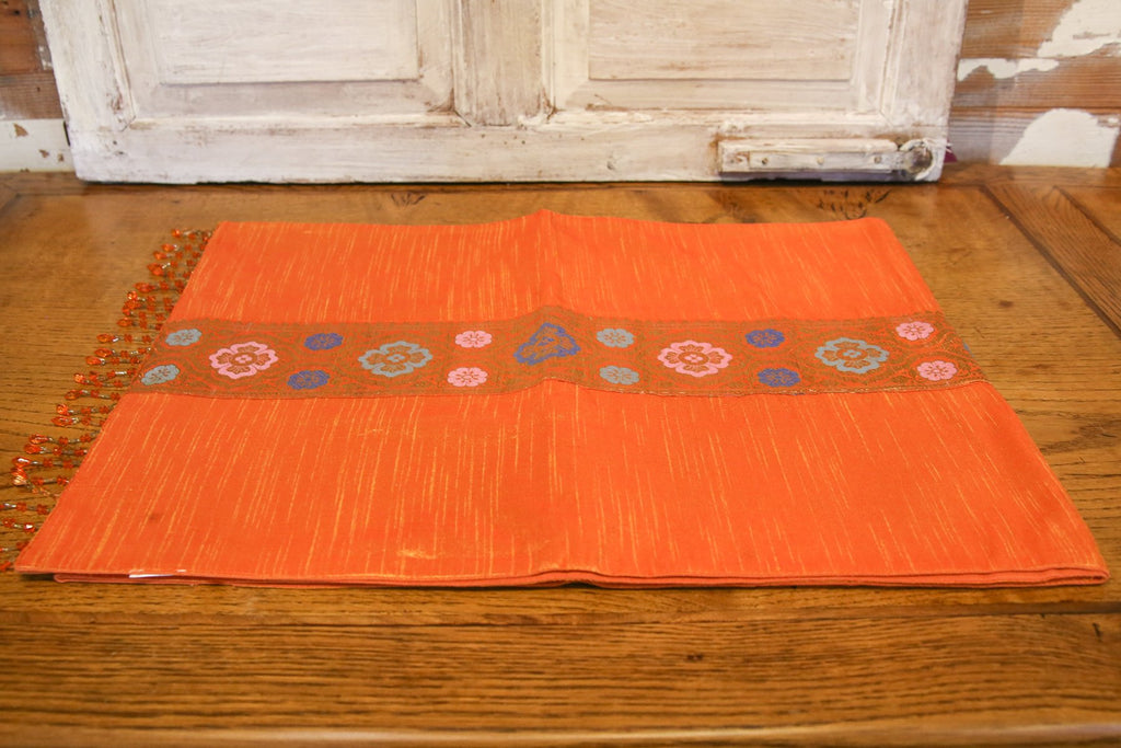 Dark Orange Striped  Beaded Heritage Silk Runner