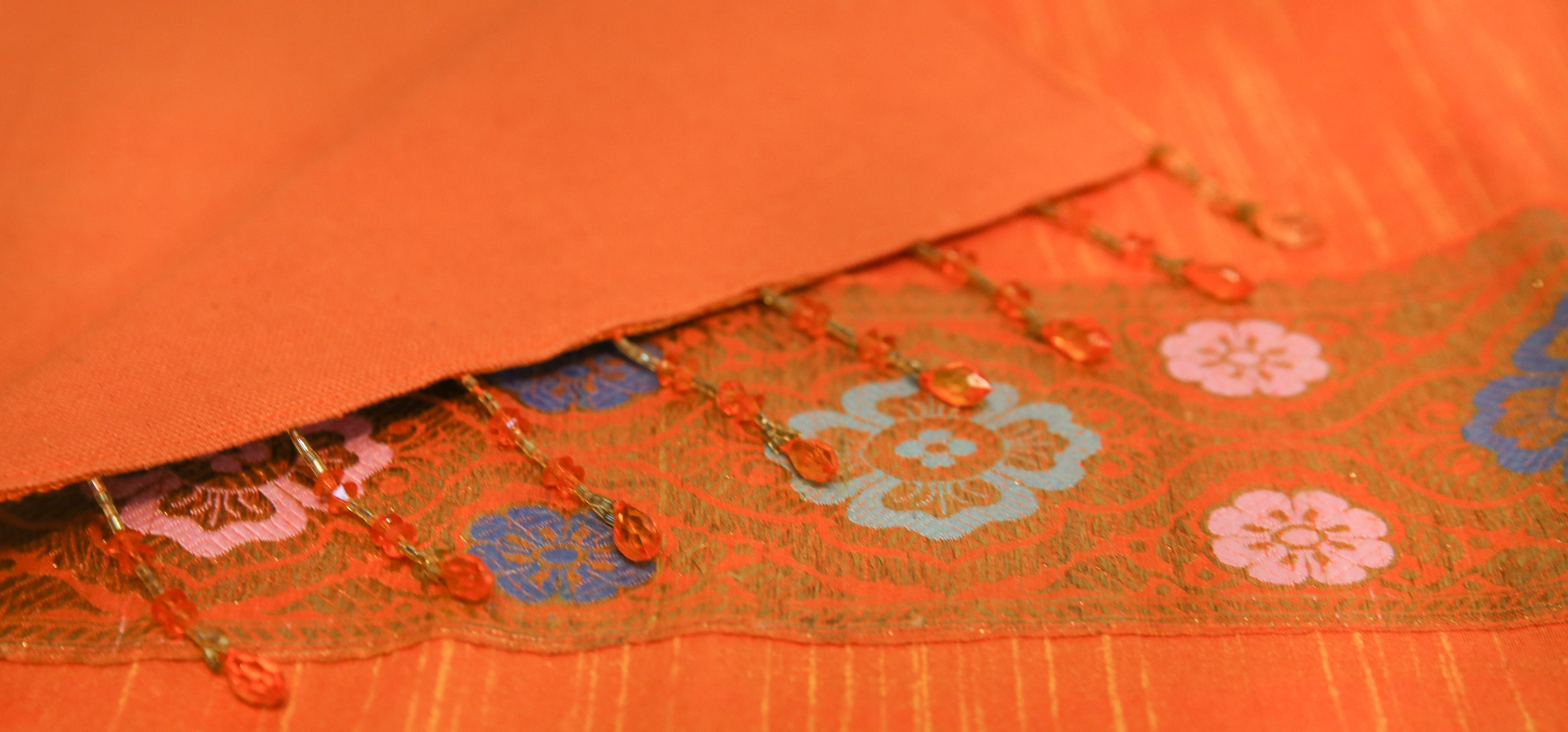 Dark Orange Striped  Beaded Heritage Silk Runner