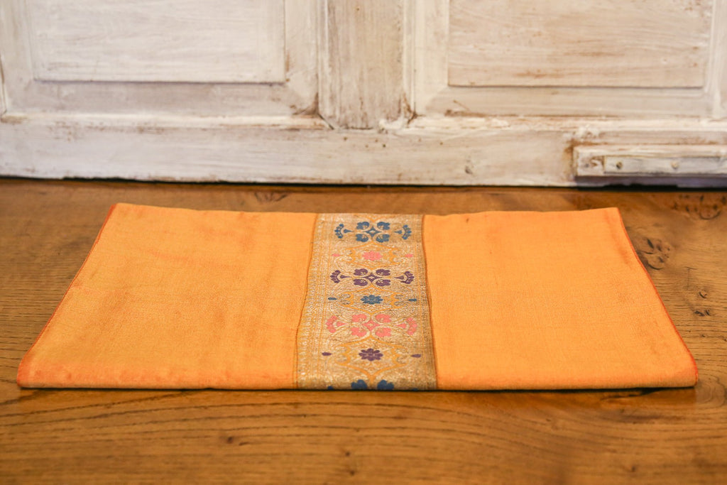 Stunning Orange Striped Beaded Heritage Silk Runner