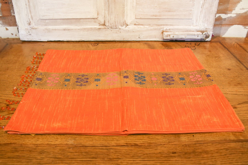 Stunning Orange Striped Beaded Heritage Silk Runner