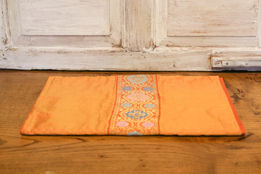 Orange Flowered Striped Beaded Heritage Silk Runner