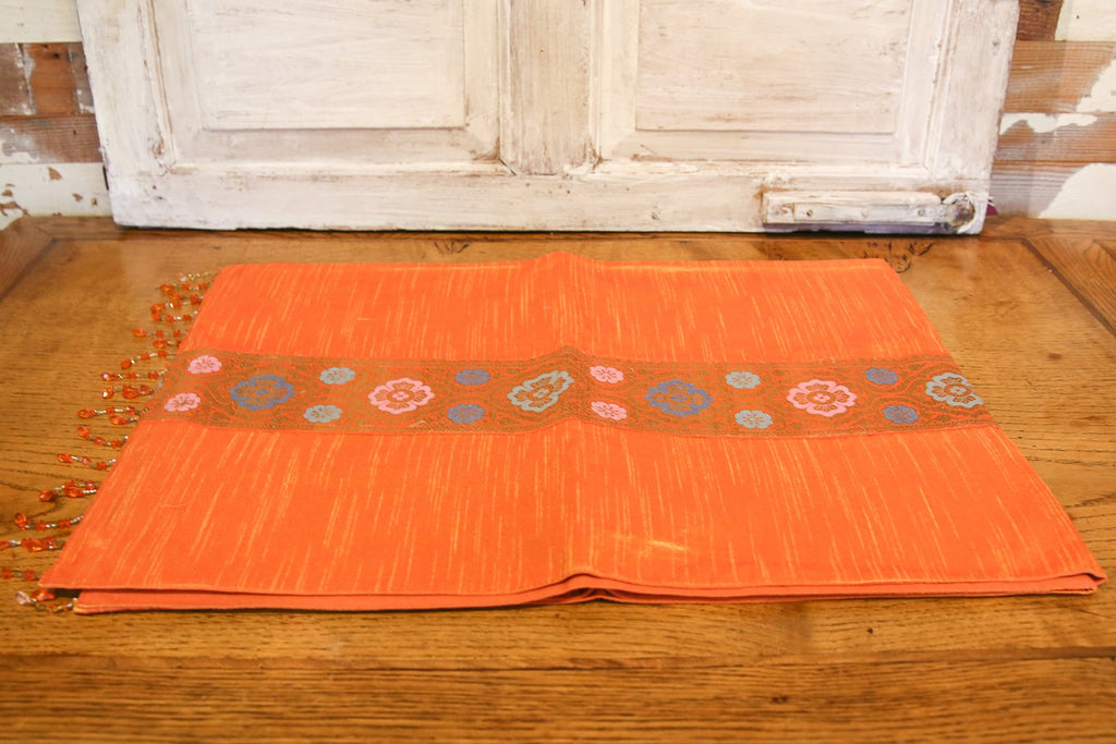 Orange Flowered Striped Beaded Heritage Silk Runner