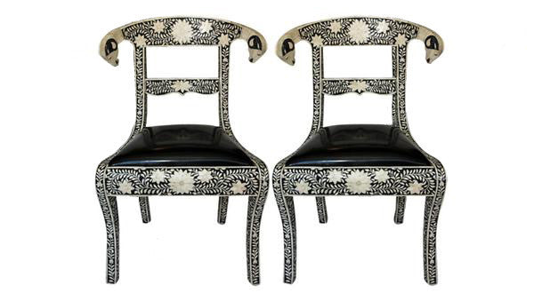 Anglo Indian Bone Inlay Chairs, Pair