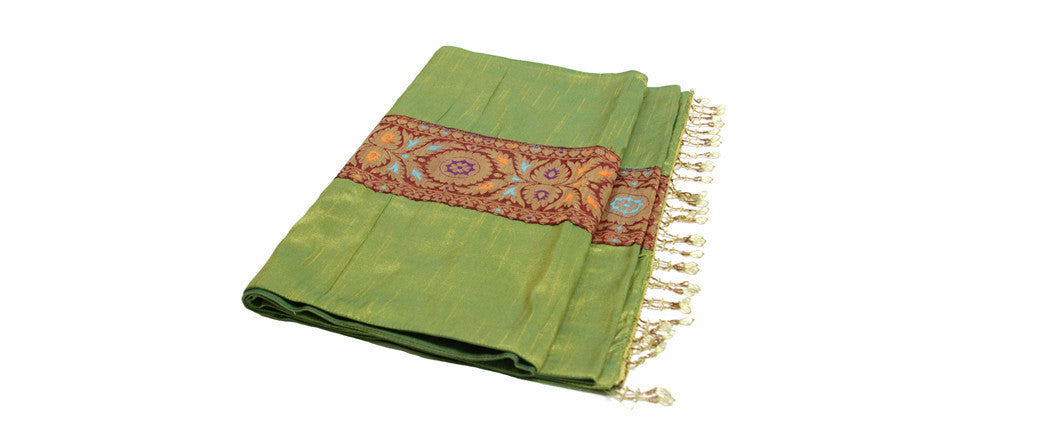 Chakra Striped Green Beaded Heritage Silk Runner