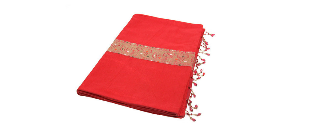 Gold Striped Red Beaded Heritage Silk Runner