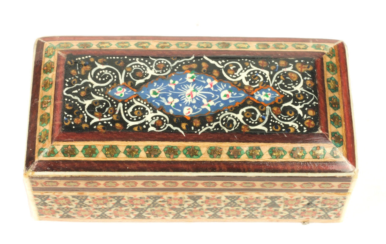 Vintage Persian Painted Marquetry Box