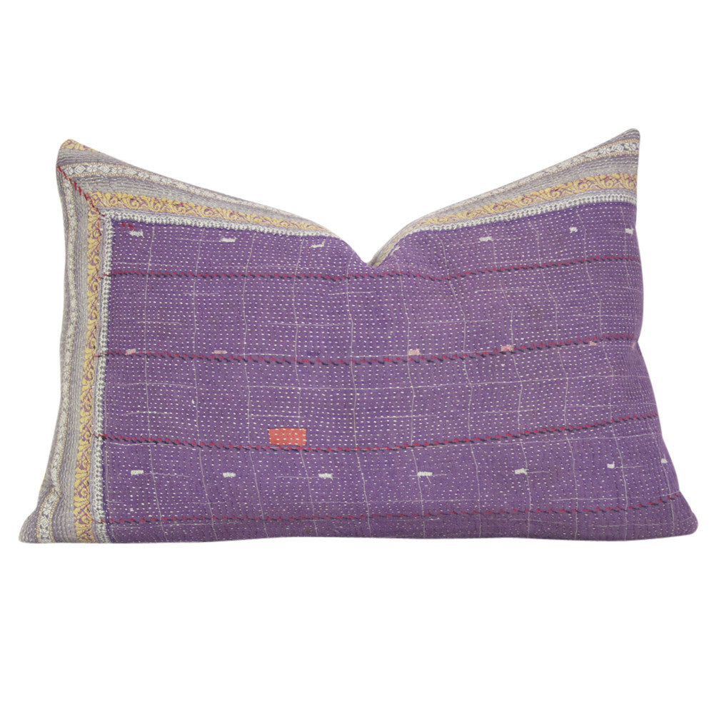 Lilac Bengal Kantha Lumbar Pillow