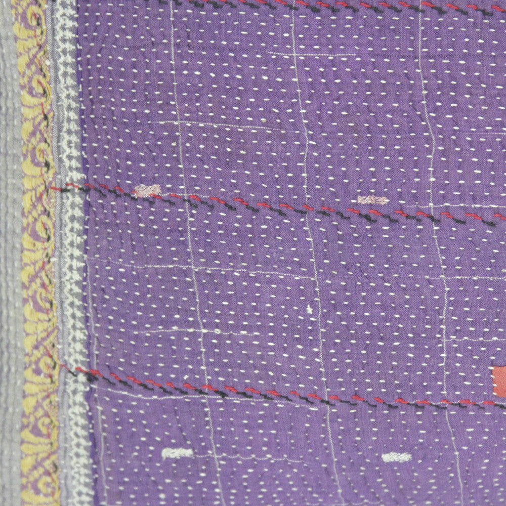 Lilac Bengal Kantha Lumbar Pillow