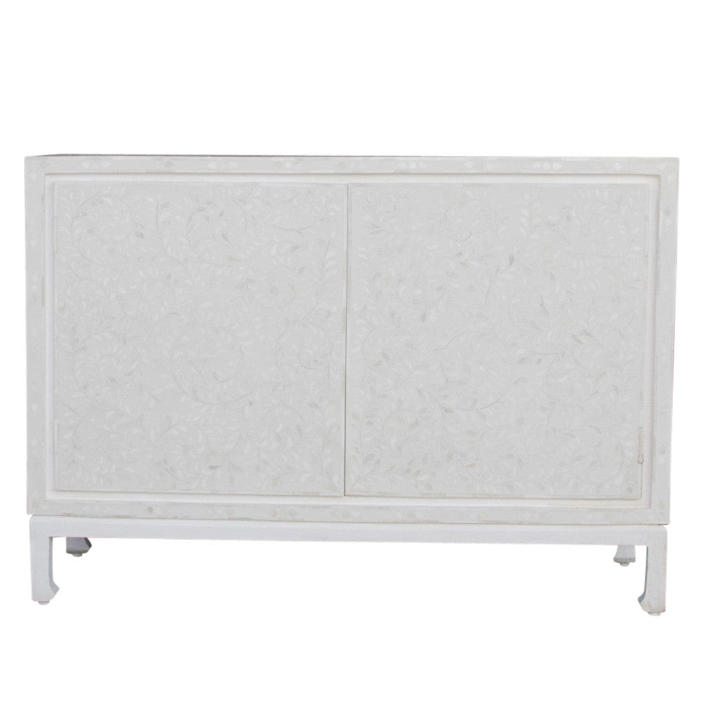 White Floral Bone Inlay Cabinet