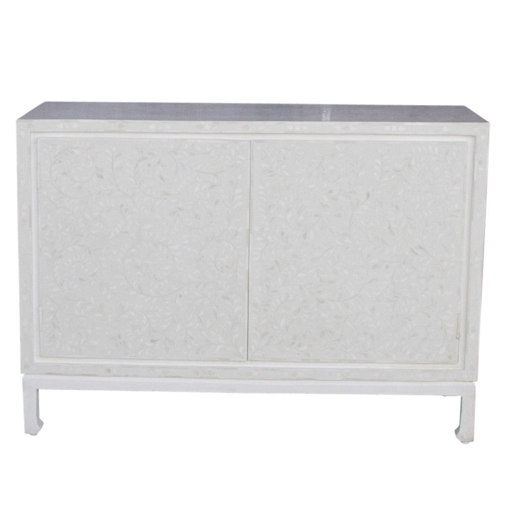 White Floral Bone Inlay Cabinet