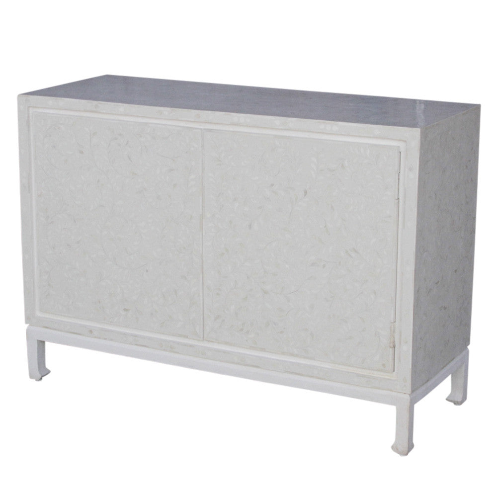 White Floral Bone Inlay Cabinet