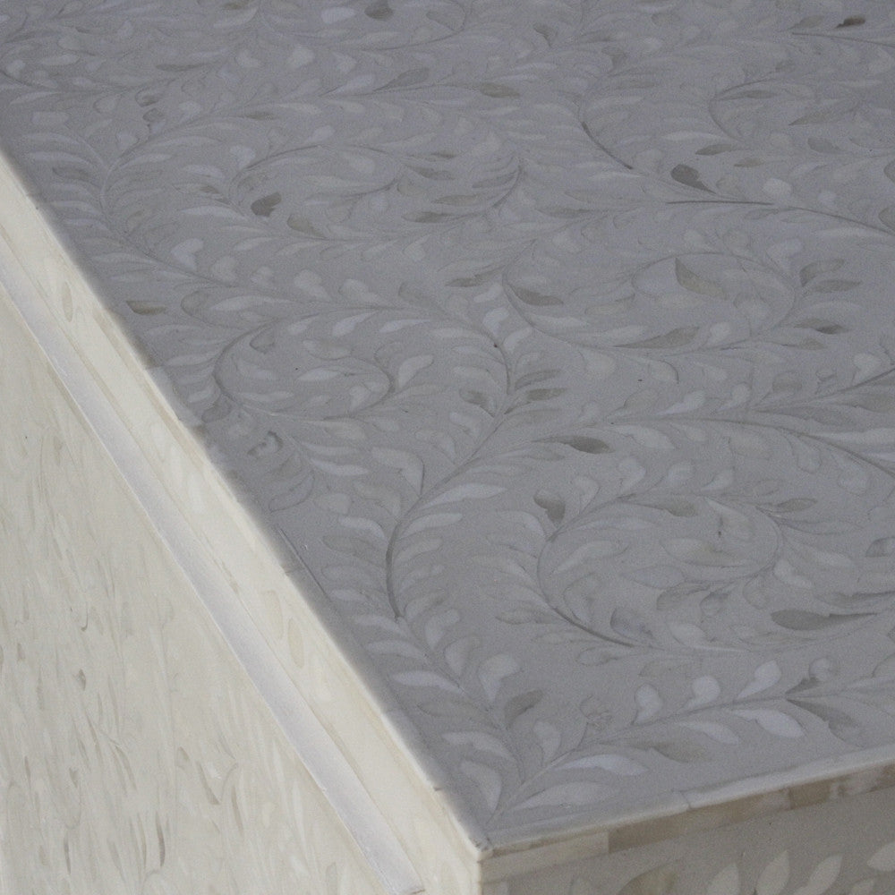 White Floral Bone Inlay Cabinet