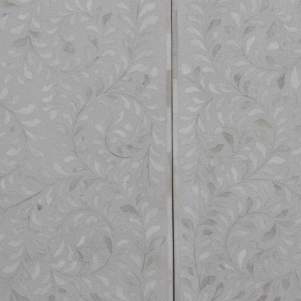 White Floral Bone Inlay Cabinet
