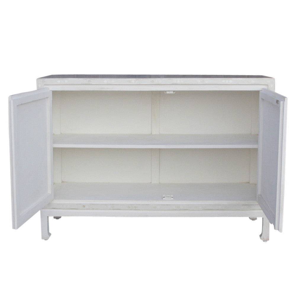 White Floral Bone Inlay Cabinet
