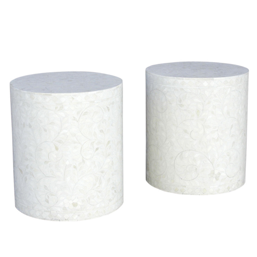 Floral Mother Of Pearl Inlay Drum Table
