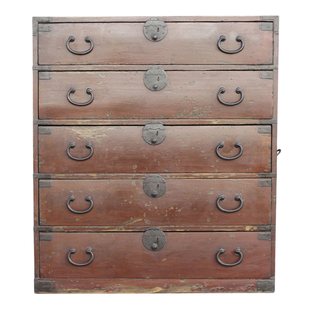 Red Lacquered Japanese Tansu Dresser