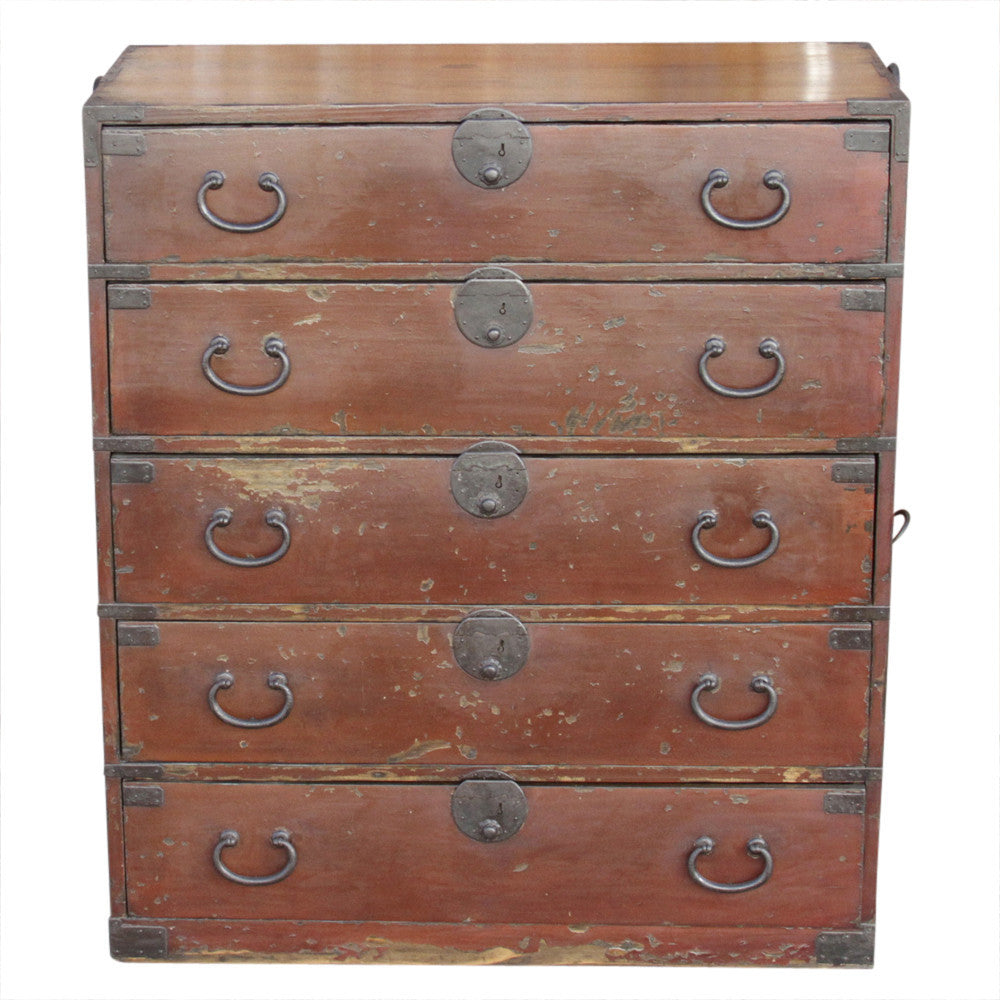 Red Lacquered Japanese Tansu Dresser