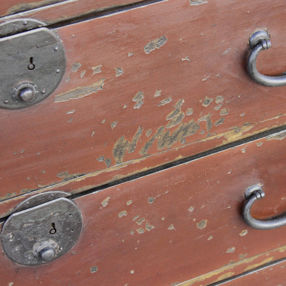 Red Lacquered Japanese Tansu Dresser