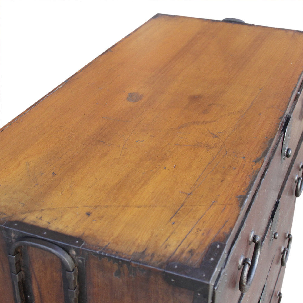 Red Lacquered Japanese Tansu Dresser