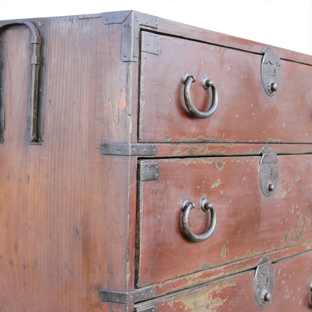 Red Lacquered Japanese Tansu Dresser