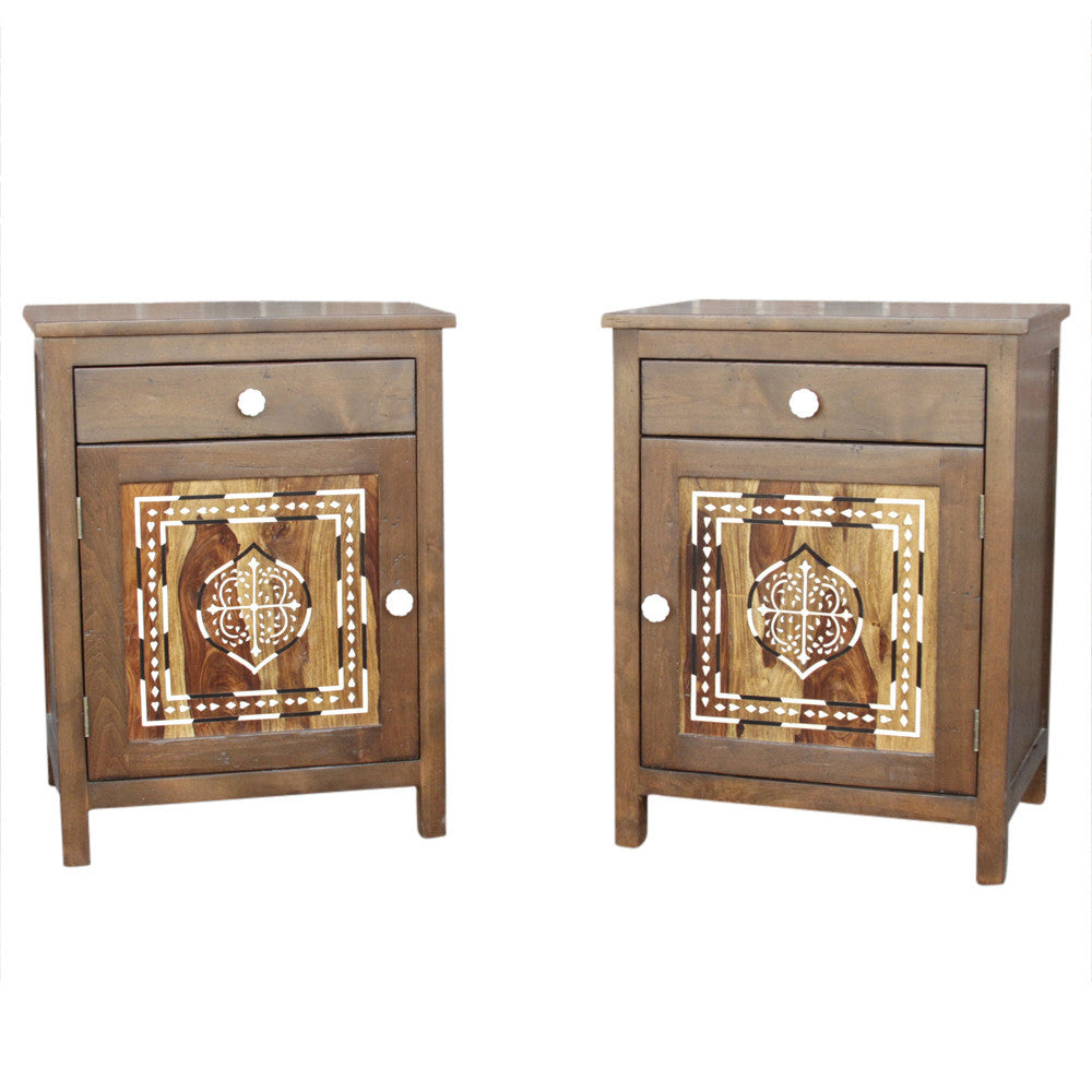 Bone Inlay Nightstand Cabinet