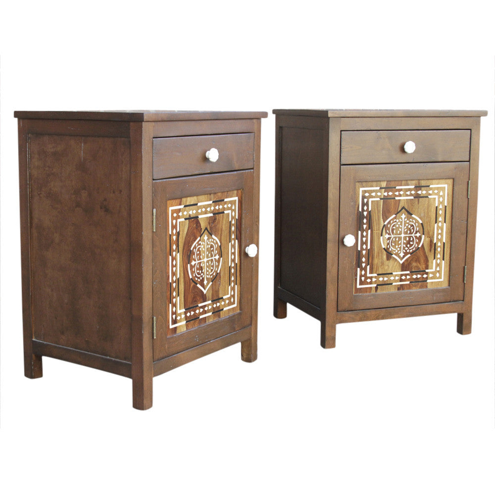 Bone Inlay Nightstand Cabinet