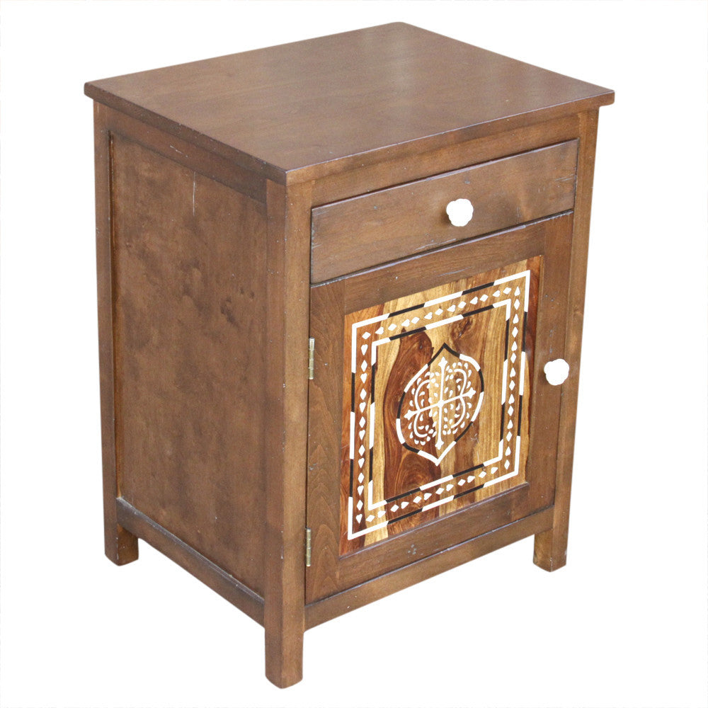 Bone Inlay Nightstand Cabinet