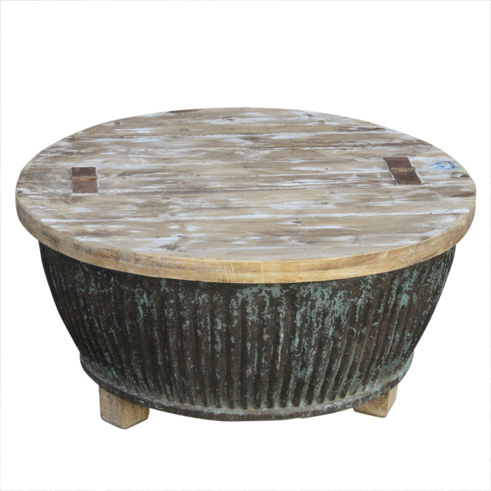 Aged Green Drum Coffee Table