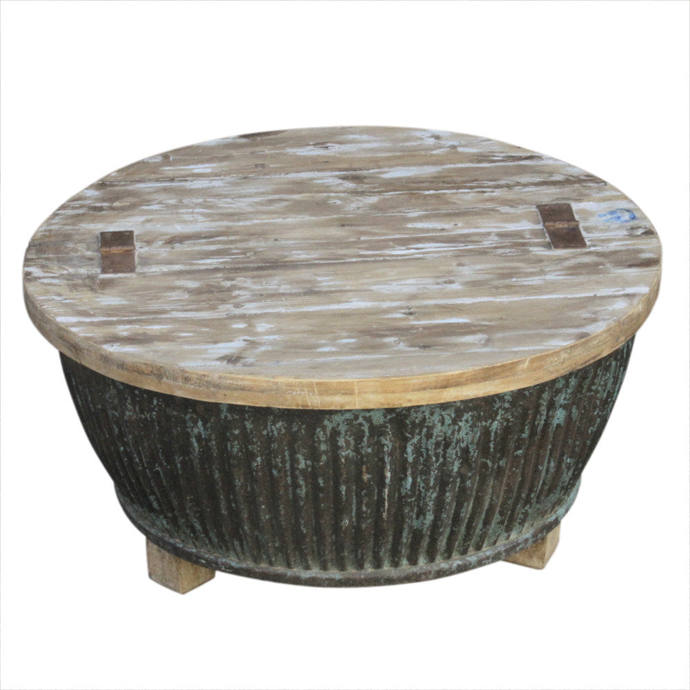 Aged Green Drum Coffee Table