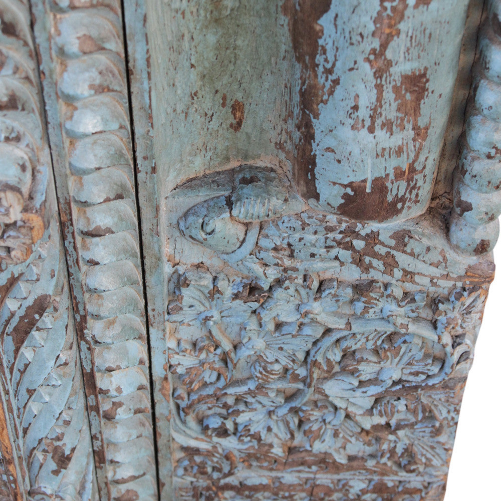 Antique Architectural Carved Turquoise Beam