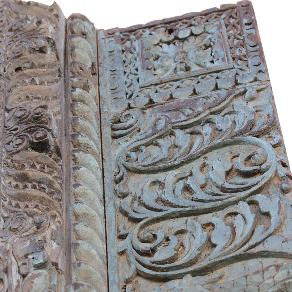 Antique Architectural Carved Turquoise Beam