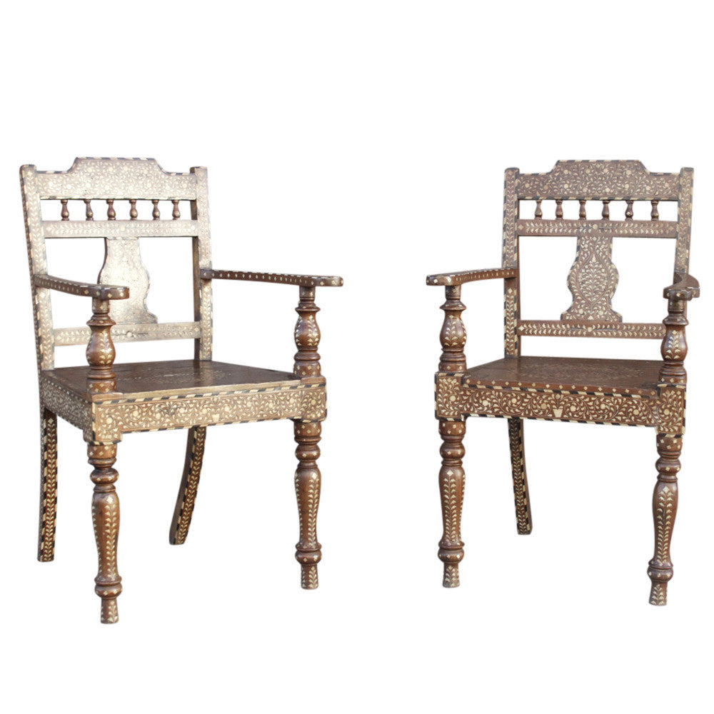 Royal Anglo Indian Bone Inlay Chairs, Pair