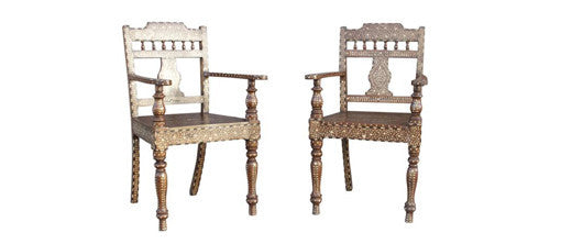 Royal Anglo Indian Bone Inlay Chairs, Pair